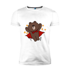 Мужская футболка премиум с принтом Стикер Line мишка в Петрозаводске, 92% хлопок, 8% лайкра | приталенный силуэт, круглый вырез ворота, длина до линии бедра, короткий рукав | супергерой