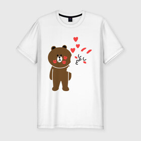 Мужская футболка премиум с принтом Стикер Line в Петрозаводске, 92% хлопок, 8% лайкра | приталенный силуэт, круглый вырез ворота, длина до линии бедра, короткий рукав | заяц | медведь | поцелуй | сердечки | стикер line