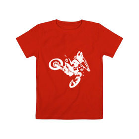 Детская футболка хлопок с принтом Мотокросс белый в Петрозаводске, 100% хлопок | круглый вырез горловины, полуприлегающий силуэт, длина до линии бедер | motokross | мото | мотоцикл | спорт