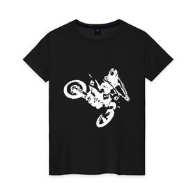 Женская футболка хлопок с принтом Мотокросс белый в Петрозаводске, 100% хлопок | прямой крой, круглый вырез горловины, длина до линии бедер, слегка спущенное плечо | motokross | мото | мотоцикл | спорт