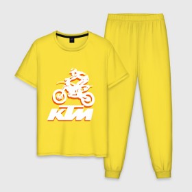 Мужская пижама хлопок с принтом KTM белый в Петрозаводске, 100% хлопок | брюки и футболка прямого кроя, без карманов, на брюках мягкая резинка на поясе и по низу штанин
 | cross | ktm | motocross | кросс | мото