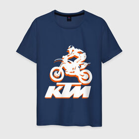 Мужская футболка хлопок с принтом KTM белый в Петрозаводске, 100% хлопок | прямой крой, круглый вырез горловины, длина до линии бедер, слегка спущенное плечо. | cross | ktm | motocross | кросс | мото