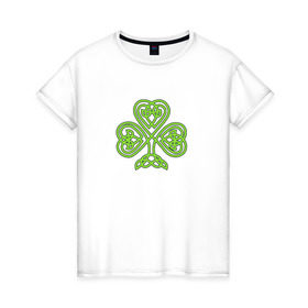 Женская футболка хлопок с принтом Celtic сlover в Петрозаводске, 100% хлопок | прямой крой, круглый вырез горловины, длина до линии бедер, слегка спущенное плечо | кельтский | клевер