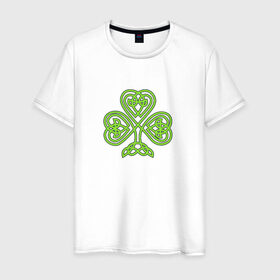 Мужская футболка хлопок с принтом Celtic сlover в Петрозаводске, 100% хлопок | прямой крой, круглый вырез горловины, длина до линии бедер, слегка спущенное плечо. | Тематика изображения на принте: кельтский | клевер