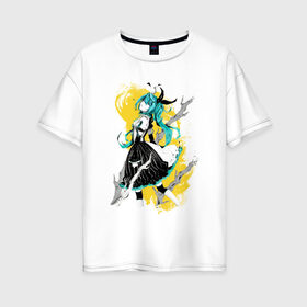 Женская футболка хлопок Oversize с принтом Мику в Петрозаводске, 100% хлопок | свободный крой, круглый ворот, спущенный рукав, длина до линии бедер
 | anime | hatsune miku | miku | vocaloid | вокалоид