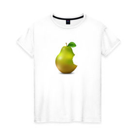 Женская футболка хлопок с принтом iPear в Петрозаводске, 100% хлопок | прямой крой, круглый вырез горловины, длина до линии бедер, слегка спущенное плечо | (iphone) | груша | пародия | прикол | укус