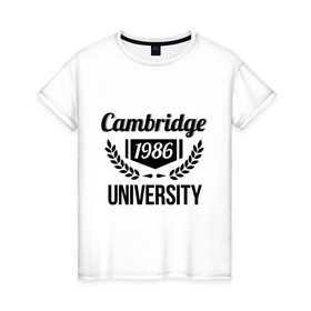 Женская футболка хлопок с принтом Кэмбридж в Петрозаводске, 100% хлопок | прямой крой, круглый вырез горловины, длина до линии бедер, слегка спущенное плечо | cambridge | university | институт | кэмбридж | студентам | университет