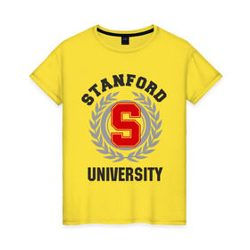 Женская футболка хлопок с принтом Стэнфорд в Петрозаводске, 100% хлопок | прямой крой, круглый вырез горловины, длина до линии бедер, слегка спущенное плечо | stanford | институт | студентам | стэнфорд | университет