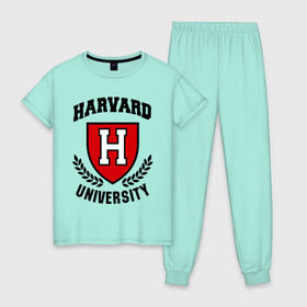 Женская пижама хлопок с принтом Гарвард в Петрозаводске, 100% хлопок | брюки и футболка прямого кроя, без карманов, на брюках мягкая резинка на поясе и по низу штанин | harvard | university | гарвард | институт | студентам | университет
