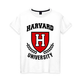 Женская футболка хлопок с принтом Гарвард в Петрозаводске, 100% хлопок | прямой крой, круглый вырез горловины, длина до линии бедер, слегка спущенное плечо | harvard | university | гарвард | институт | студентам | университет
