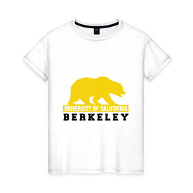 Женская футболка хлопок с принтом Беркли в Петрозаводске, 100% хлопок | прямой крой, круглый вырез горловины, длина до линии бедер, слегка спущенное плечо | bear | berkeley | беркли | институт | калифорния | медведь | студентам | университет