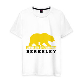 Мужская футболка хлопок с принтом Беркли в Петрозаводске, 100% хлопок | прямой крой, круглый вырез горловины, длина до линии бедер, слегка спущенное плечо. | bear | berkeley | беркли | институт | калифорния | медведь | студентам | университет