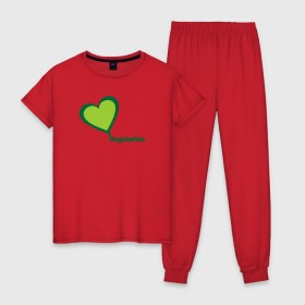 Женская пижама хлопок с принтом Vegetarian (Вегетерианство) в Петрозаводске, 100% хлопок | брюки и футболка прямого кроя, без карманов, на брюках мягкая резинка на поясе и по низу штанин | 