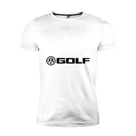 Мужская футболка премиум с принтом Volkswagen Golf в Петрозаводске, 92% хлопок, 8% лайкра | приталенный силуэт, круглый вырез ворота, длина до линии бедра, короткий рукав | Тематика изображения на принте: golf | logo | volkswagen | гольф | логотип | фольцваген