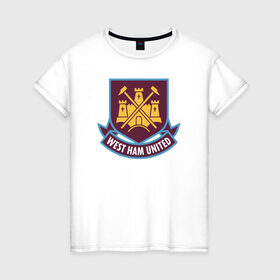Женская футболка хлопок с принтом Вест Хэм, BPL, West Ham в Петрозаводске, 100% хлопок | прямой крой, круглый вырез горловины, длина до линии бедер, слегка спущенное плечо | bpl | westham | вестхэм | новинка | отличные вещи для истинного болельщика вест хэмаwfc | футбол