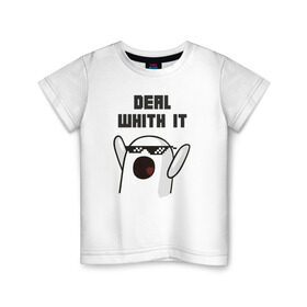 Детская футболка хлопок с принтом Deal with it в Петрозаводске, 100% хлопок | круглый вырез горловины, полуприлегающий силуэт, длина до линии бедер | Тематика изображения на принте: deal with it | mem | вконтакте | ничоси | прикол