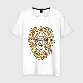 Мужская футболка хлопок с принтом Art Lion в Петрозаводске, 100% хлопок | прямой крой, круглый вырез горловины, длина до линии бедер, слегка спущенное плечо. | лев