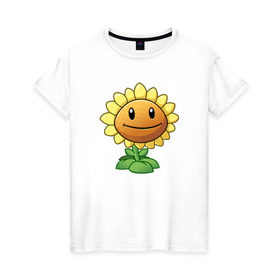 Женская футболка хлопок с принтом Plants Vs Zombies в Петрозаводске, 100% хлопок | прямой крой, круглый вырез горловины, длина до линии бедер, слегка спущенное плечо | растения против зомби
