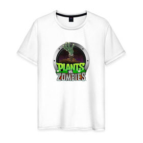 Мужская футболка хлопок с принтом Plants vs Zombies в Петрозаводске, 100% хлопок | прямой крой, круглый вырез горловины, длина до линии бедер, слегка спущенное плечо. | растения против зомби
