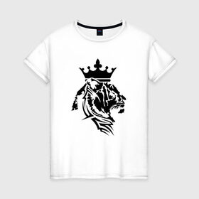 Женская футболка хлопок с принтом Тигр с короной в Петрозаводске, 100% хлопок | прямой крой, круглый вырез горловины, длина до линии бедер, слегка спущенное плечо | @ | tatu | корона | кот | лев | татуировка | тигр с короной в тату стиле.тигр | царь