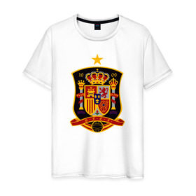 Мужская футболка хлопок с принтом Spain National Football в Петрозаводске, 100% хлопок | прямой крой, круглый вырез горловины, длина до линии бедер, слегка спущенное плечо. | испания | футбол