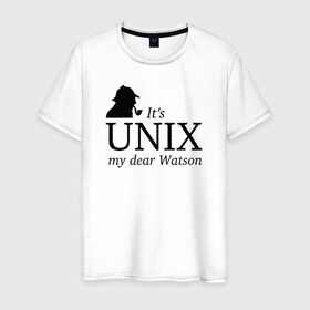 Мужская футболка хлопок с принтом It`s Unix, my dear Watson в Петрозаводске, 100% хлопок | прямой крой, круглый вырез горловины, длина до линии бедер, слегка спущенное плечо. | @ | its unix | my dear watsonюникс | unix | админам