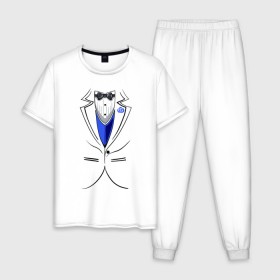 Мужская пижама хлопок с принтом Костюм жениха в Петрозаводске, 100% хлопок | брюки и футболка прямого кроя, без карманов, на брюках мягкая резинка на поясе и по низу штанин
 | бабочка