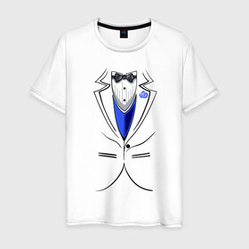 Мужская футболка хлопок с принтом Костюм жениха в Петрозаводске, 100% хлопок | прямой крой, круглый вырез горловины, длина до линии бедер, слегка спущенное плечо. | бабочка