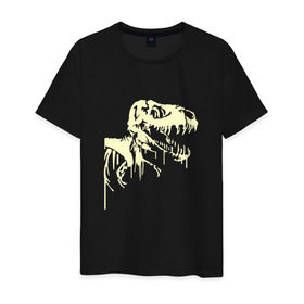 Мужская футболка хлопок с принтом Скелет динозавра в Петрозаводске, 100% хлопок | прямой крой, круглый вырез горловины, длина до линии бедер, слегка спущенное плечо. | скелет