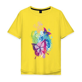 Мужская футболка хлопок Oversize с принтом Бабочки в цветах в Петрозаводске, 100% хлопок | свободный крой, круглый ворот, “спинка” длиннее передней части | 