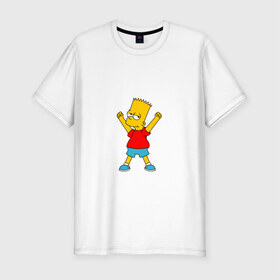 Мужская футболка премиум с принтом Барт в Петрозаводске, 92% хлопок, 8% лайкра | приталенный силуэт, круглый вырез ворота, длина до линии бедра, короткий рукав | Тематика изображения на принте: bart | simpson