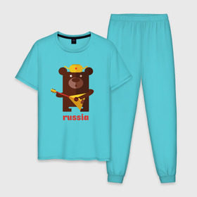 Мужская пижама хлопок с принтом Russia в Петрозаводске, 100% хлопок | брюки и футболка прямого кроя, без карманов, на брюках мягкая резинка на поясе и по низу штанин
 | russia | российа | я.русский