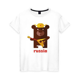 Женская футболка хлопок с принтом Russia в Петрозаводске, 100% хлопок | прямой крой, круглый вырез горловины, длина до линии бедер, слегка спущенное плечо | russia | российа | я.русский