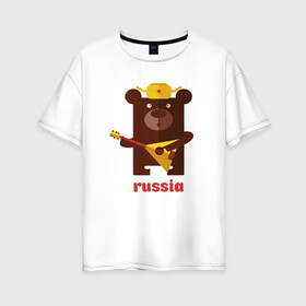 Женская футболка хлопок Oversize с принтом Russia в Петрозаводске, 100% хлопок | свободный крой, круглый ворот, спущенный рукав, длина до линии бедер
 | russia | российа | я.русский