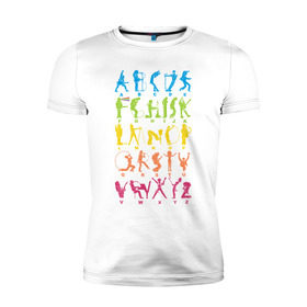 Мужская футболка премиум с принтом Рок алфавит в Петрозаводске, 92% хлопок, 8% лайкра | приталенный силуэт, круглый вырез ворота, длина до линии бедра, короткий рукав | kiss | madonna | nirvana | ozzy | rock | алфавит | группы | музыка | рок