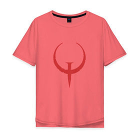 Мужская футболка хлопок Oversize с принтом Quake в Петрозаводске, 100% хлопок | свободный крой, круглый ворот, “спинка” длиннее передней части | Тематика изображения на принте: .красный | logo | quake | qw | игра