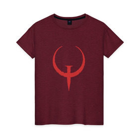 Женская футболка хлопок с принтом Quake в Петрозаводске, 100% хлопок | прямой крой, круглый вырез горловины, длина до линии бедер, слегка спущенное плечо | .красный | logo | quake | qw | игра