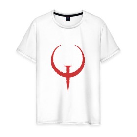 Мужская футболка хлопок с принтом Quake в Петрозаводске, 100% хлопок | прямой крой, круглый вырез горловины, длина до линии бедер, слегка спущенное плечо. | .красный | logo | quake | qw | игра
