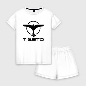 Женская пижама с шортиками хлопок с принтом Tiesto в Петрозаводске, 100% хлопок | футболка прямого кроя, шорты свободные с широкой мягкой резинкой | club life | dj | house | tieso