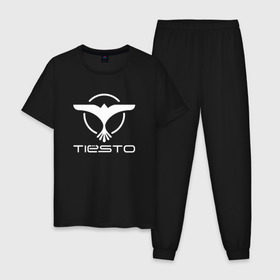 Мужская пижама хлопок с принтом Tiesto в Петрозаводске, 100% хлопок | брюки и футболка прямого кроя, без карманов, на брюках мягкая резинка на поясе и по низу штанин
 | club life | house | tieso | tiesto (dj)   на темные основыdj