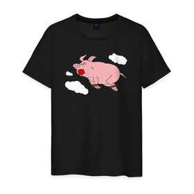 Мужская футболка хлопок с принтом Когда свиньи залетают! в Петрозаводске, 100% хлопок | прямой крой, круглый вырез горловины, длина до линии бедер, слегка спущенное плечо. | когда свиньи залетают симпсоны the simpsons