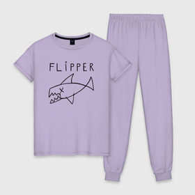 Женская пижама хлопок с принтом Flipper в Петрозаводске, 100% хлопок | брюки и футболка прямого кроя, без карманов, на брюках мягкая резинка на поясе и по низу штанин | flipper | kurt | nirvana | курт кобейн | курта кобейна | нирвана