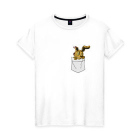 Женская футболка хлопок с принтом Springtrap в кармане FNAF в Петрозаводске, 100% хлопок | прямой крой, круглый вырез горловины, длина до линии бедер, слегка спущенное плечо | Тематика изображения на принте: fnaf | springtrap | карман | фнаф