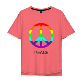 Мужская футболка хлопок Oversize с принтом Мир (Peace). Пацифик в Петрозаводске, 100% хлопок | свободный крой, круглый ворот, “спинка” длиннее передней части | (peace) | венок | знак | на картинке изображен знак пацифик и надпись peace   мирмир | пацифик | пис