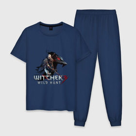 Мужская пижама хлопок с принтом The Witcher 3 в Петрозаводске, 100% хлопок | брюки и футболка прямого кроя, без карманов, на брюках мягкая резинка на поясе и по низу штанин
 | Тематика изображения на принте: ведьмак
