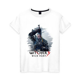 Женская футболка хлопок с принтом The Witcher 3 в Петрозаводске, 100% хлопок | прямой крой, круглый вырез горловины, длина до линии бедер, слегка спущенное плечо | ведьмак