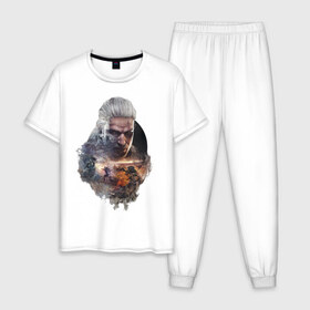Мужская пижама хлопок с принтом The Witcher 3 в Петрозаводске, 100% хлопок | брюки и футболка прямого кроя, без карманов, на брюках мягкая резинка на поясе и по низу штанин
 | ведьмак