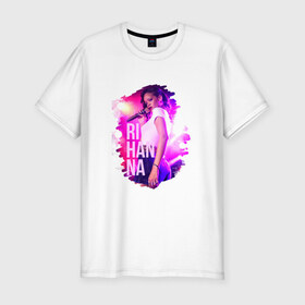 Мужская футболка премиум с принтом Rihanna в Петрозаводске, 92% хлопок, 8% лайкра | приталенный силуэт, круглый вырез ворота, длина до линии бедра, короткий рукав | Тематика изображения на принте: 