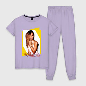 Женская пижама хлопок с принтом Rihanna в Петрозаводске, 100% хлопок | брюки и футболка прямого кроя, без карманов, на брюках мягкая резинка на поясе и по низу штанин | Тематика изображения на принте: badgirl | rihanna | riri | риана | рианна | рнб