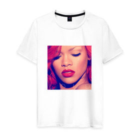 Мужская футболка хлопок с принтом Rihanna в Петрозаводске, 100% хлопок | прямой крой, круглый вырез горловины, длина до линии бедер, слегка спущенное плечо. | Тематика изображения на принте: badgirl | rihanna | riri | риана | рианна | рнб